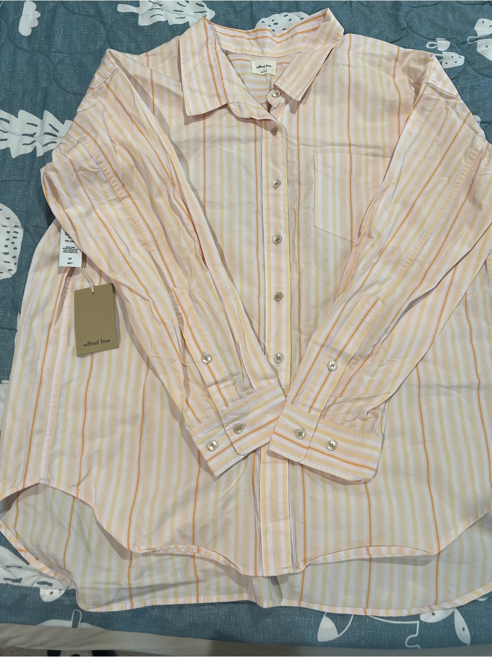Wilfred Peach and White Striped Relaxed Button-Up
